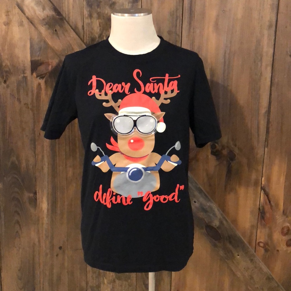 Black Graphic Tee with Reindeer Design